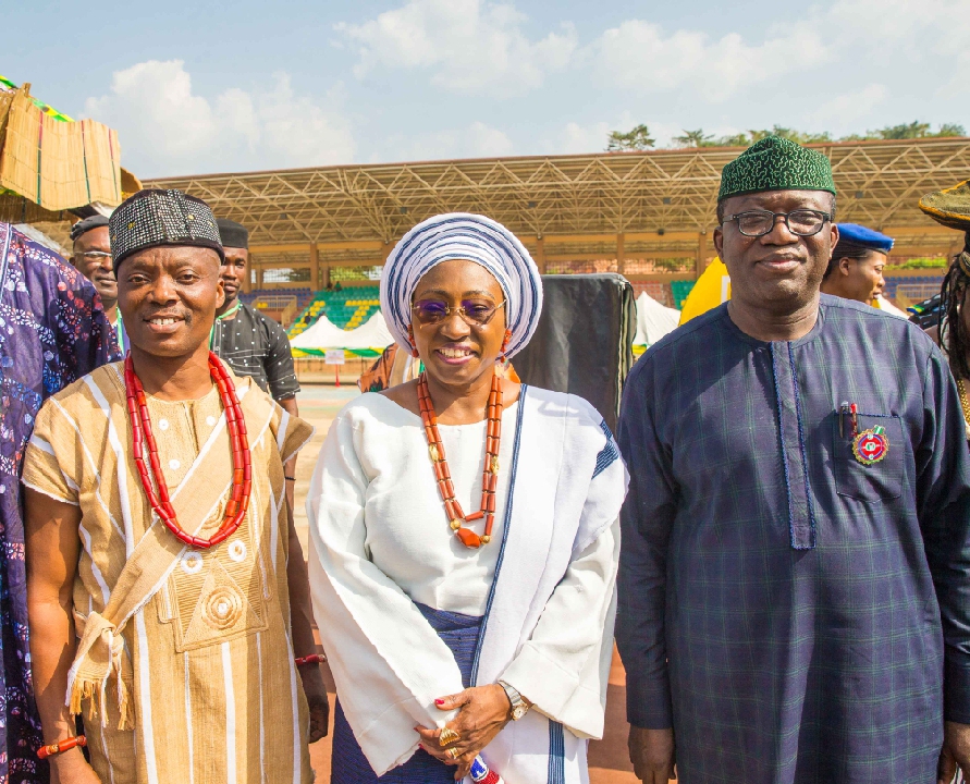 Wale Ojo-Lanre, Ekiti first lady and Gov Fayemi at Ekiti festival
