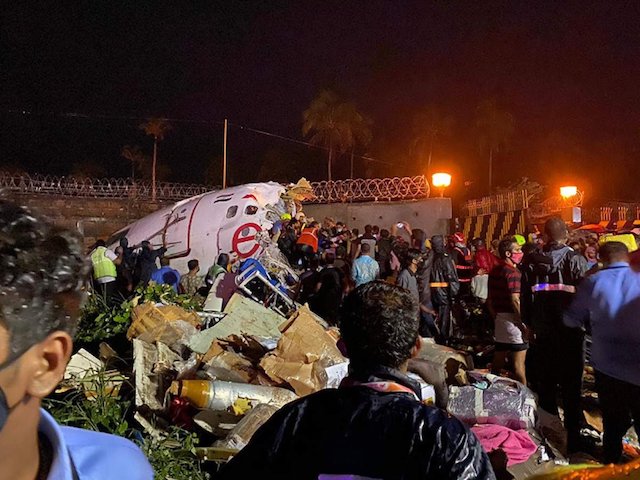 Wreckage of the Air India Express crash at Kerala India
