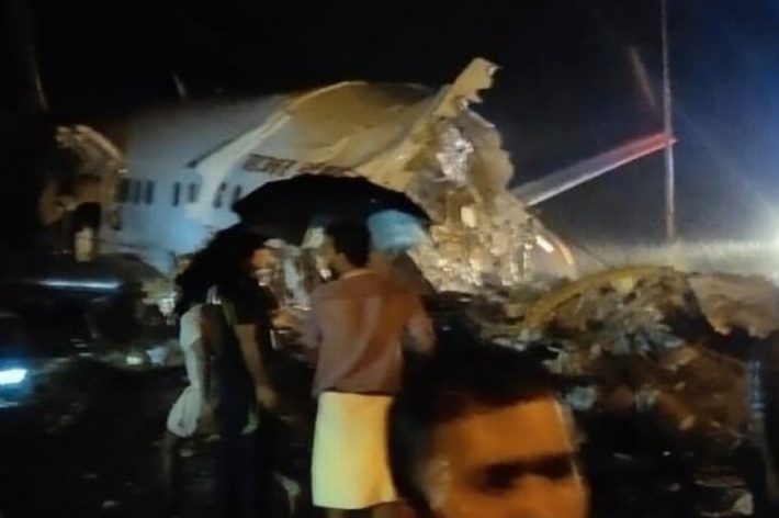 Wreckage of the plane at Kozhikode airport