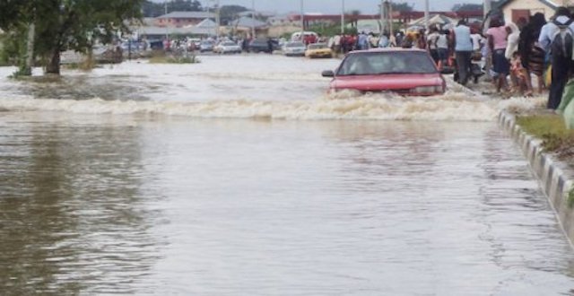 A flooded road in Nigeria