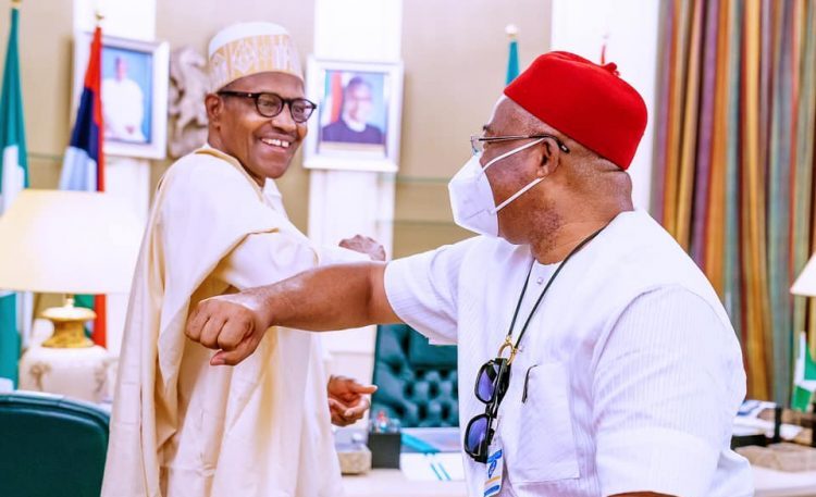Buhari meets with Gov. Hope Uzodimma of Imo State at the State House, Abuja
