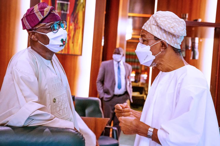 Governor Babajide Sanwo-Olu and Minister of Interior, Rauf Aregbesola at the meeting