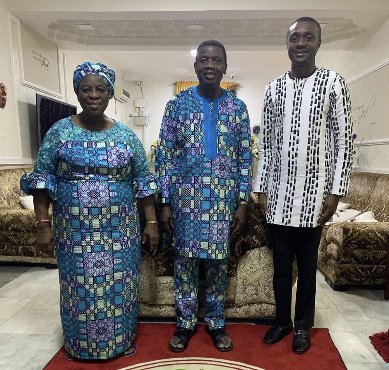 Mummy and Daddy Adeboye with Nathaniel Bassey