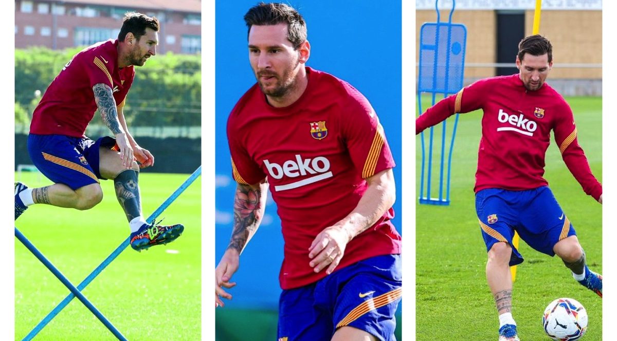 Lionel Messi in training with Barcelona
