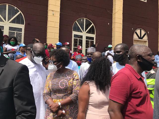 Obaseki and his wife Betsy waiting to vote on Saturday
