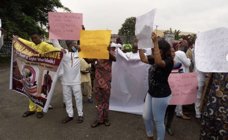 Yoruba religion adherents protest against discrimination in Ibadan