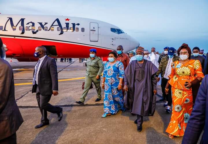 the Lalongs and Pauline Tallen on arrival in Jos at Yakubu Gowon Airport