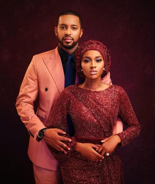 the lovely couple in pre-wedding pose shared by Aisha Buhari