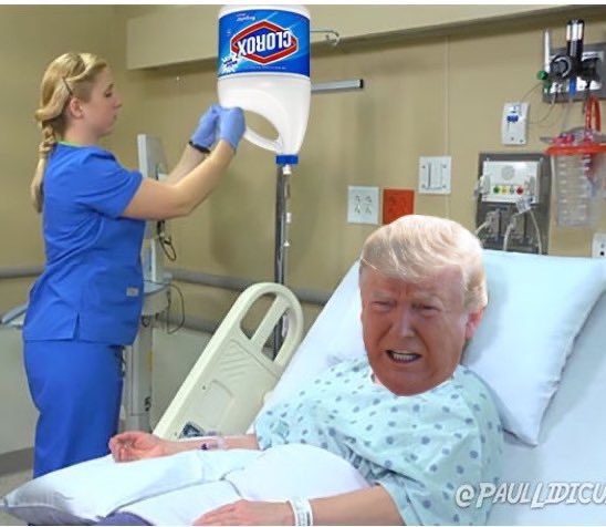 A caricature of Trump being treated with lysol