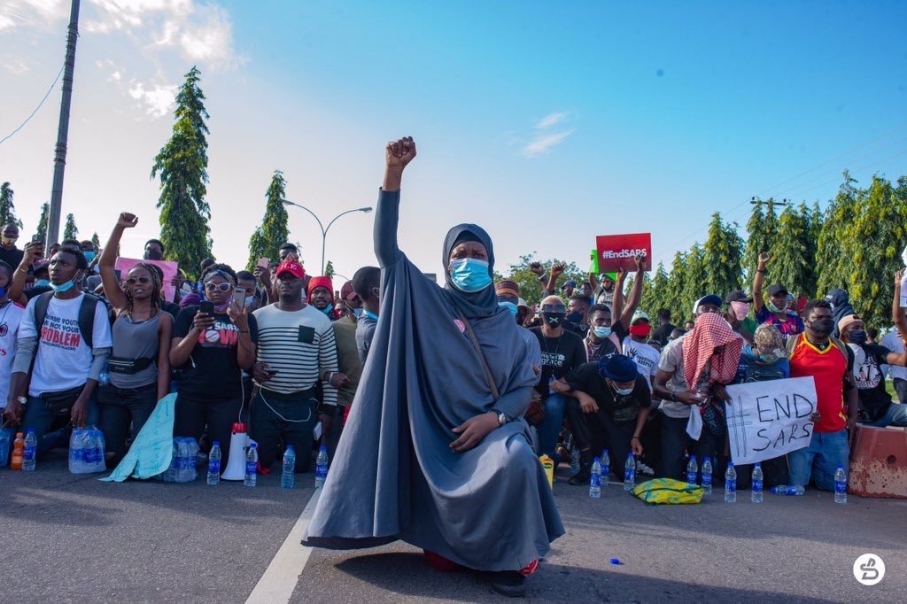 Aisha Yusufu leading the protest against the now proscribed Police Anti Robbery Squad