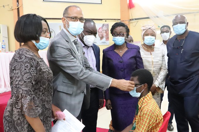 All masked in Lagos for COVID-19, Commissioner for health Akin Abayomi is second left