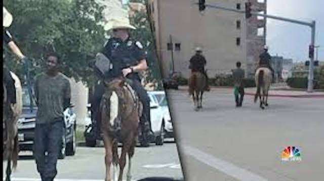 Combo photo of Donald Neely being led through the streets of Galvestone by white police officers