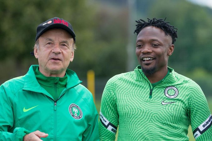 Gernot Rohr with Super Eagles captain Ahmed Musa