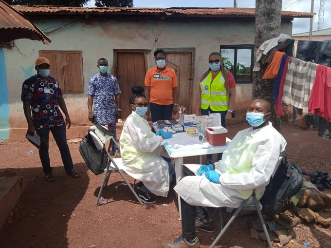 NCDC officials carry ouut COVID-19 test in a rural area