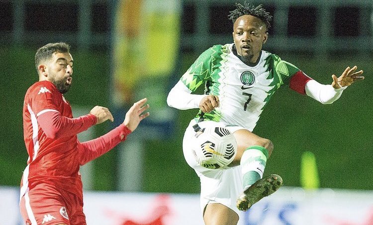 Super Eagles captain Musa during the match with Tunisia