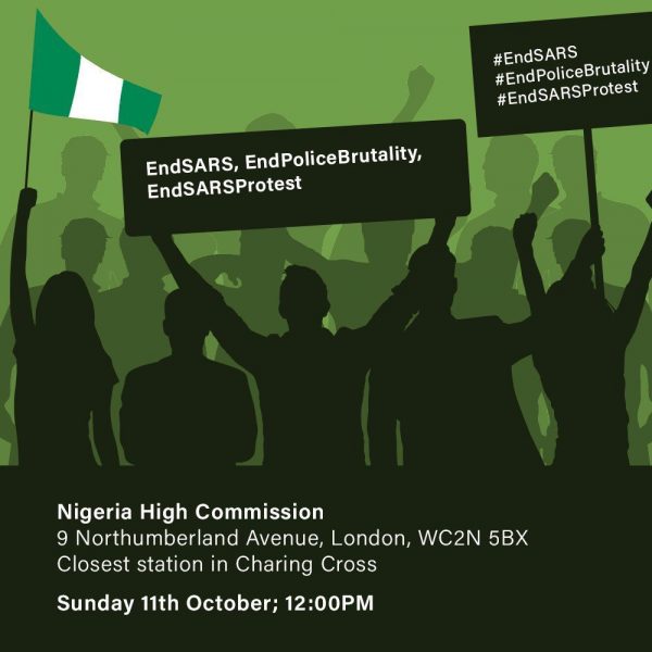 The flyer for the #EndSARS protest in London on Sunday