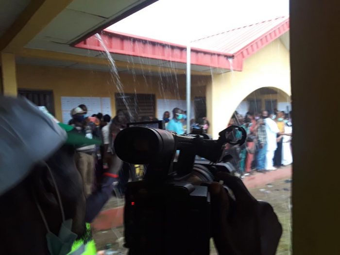 The rain falls at Eyitayo Jegede’s polling unit