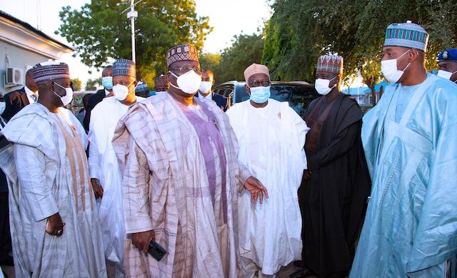 Governor Zulum, right with FG delegation, led by Ahmad Lawan