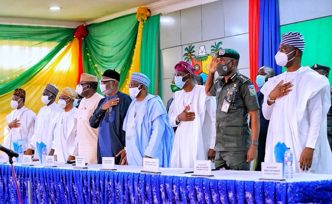 Lai Mohammed, extreme left, governors and others at the meeting