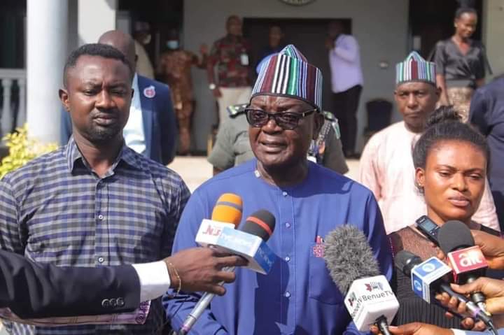 Governor Ortom, middle, with Pius Angbo and Ifeanyinwa Angbo