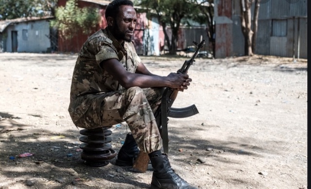 A soldier keeps watch in Ethiopia’s Benishangul-Gumuz region