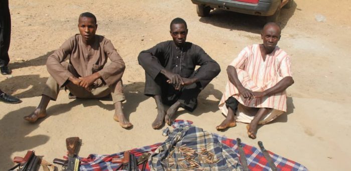 The three suspects arrested in Bauchi with 3 AK 47 rifles