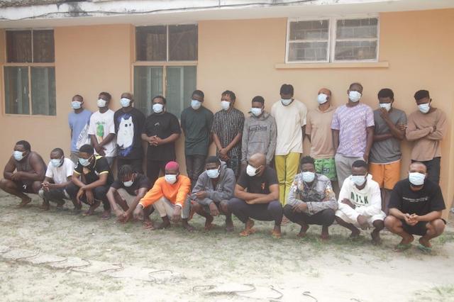 The 22 Yahoo Yahoo boys arrested in Sangotedo Lagos