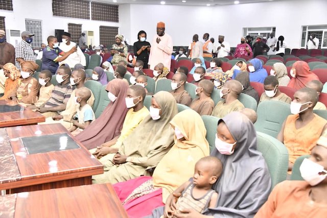 File photo of the 53 abducted bus passengers in Government House Minna on 21 February