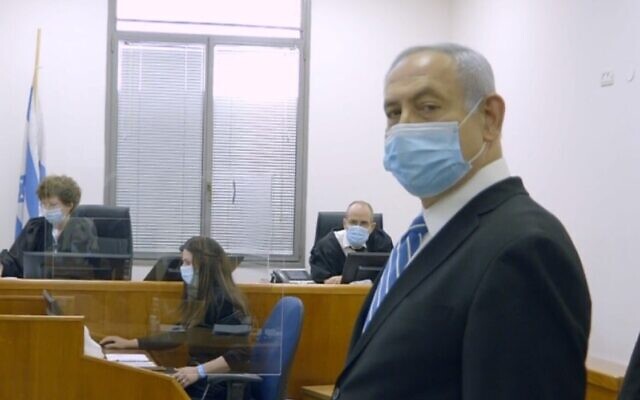 Netanyahu at the start of his trial on 24 May 2020