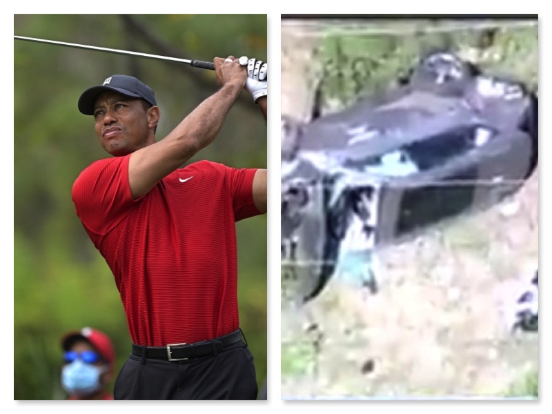 Tiger Woods and the wrecked car