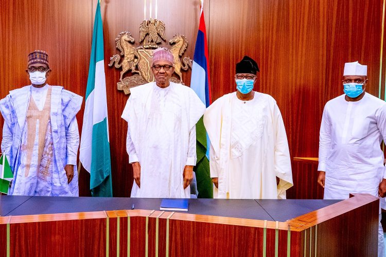 L-R: Buni, Buhari, Daniel and Bankole at the State House, Abuja
