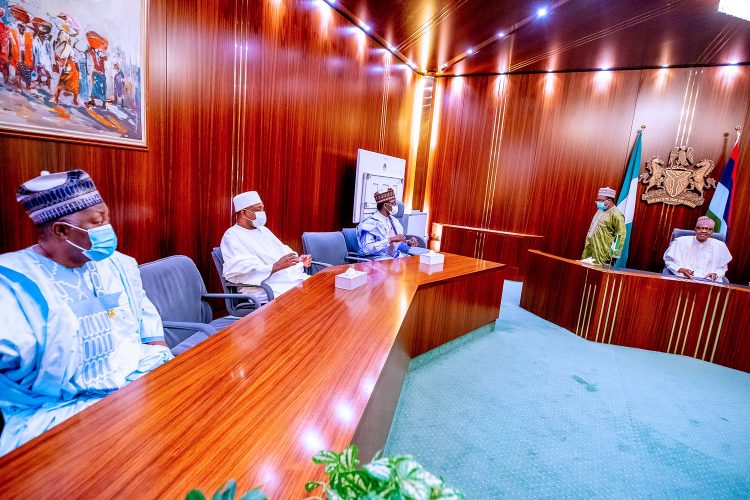 Buhari with Daniel, Bankole and Buni at the State House, Abuja