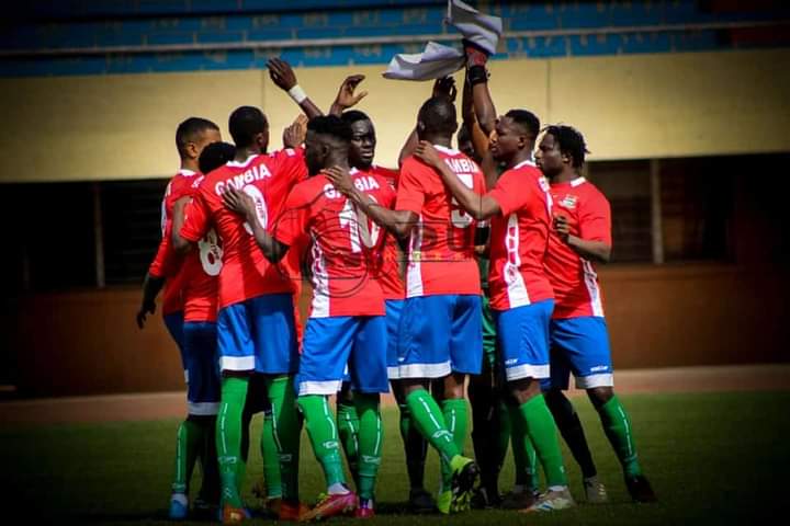 Jubilant Gambia team after their qualification for AFCON Cameroon 2021