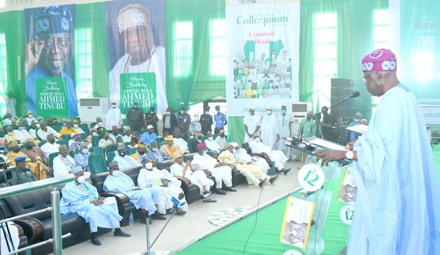 Tinubu speaking at the 12th Colloquium