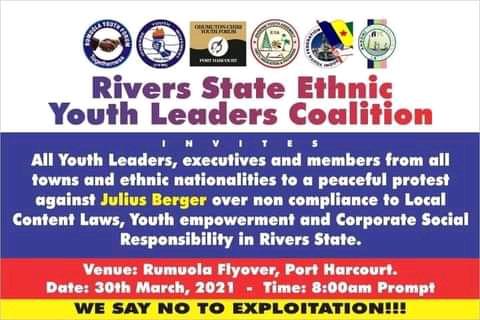 The flyers by the two youth groups,  African Grassroots Empowerment Organisation and Rivers State Ethnic Youth Leaders announcing the protest