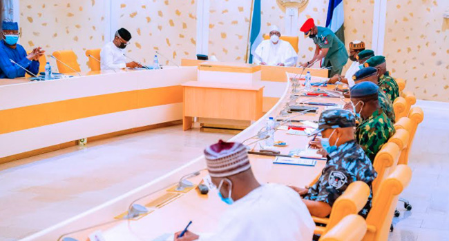 Buhari with VP Osinbajo at the security meeting