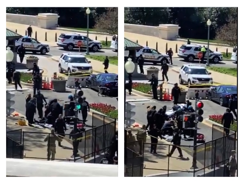 Injured U.S. Capitol police officers being stretchered to hospital