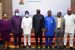 Oyo State Governor, Seyi Makinde (middle); his deputy, Rauf Olaniyan (third left); Pro Chancellor/Chairman, Governing Council of Ladoke Akintola University of Technology, Prof Ayodeji Omole (third right); members, Adeosun Olukunle (second right); Hon Adekunle Bankole (right); Prof Lanre Olaniyan (second left) and Mrs Titilayomi Ahmadu during the Inauguration of Governing Council of LAUTECH held at Governor's Office, Secretariat, Ibadan. PHOTO: Oyo State Government.