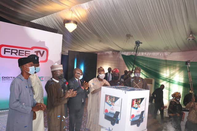 Lai Mohammed at the launch of FreeTV in Lagos