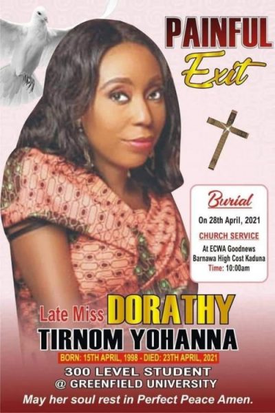 Obituary poster for Dorathy Yohanna