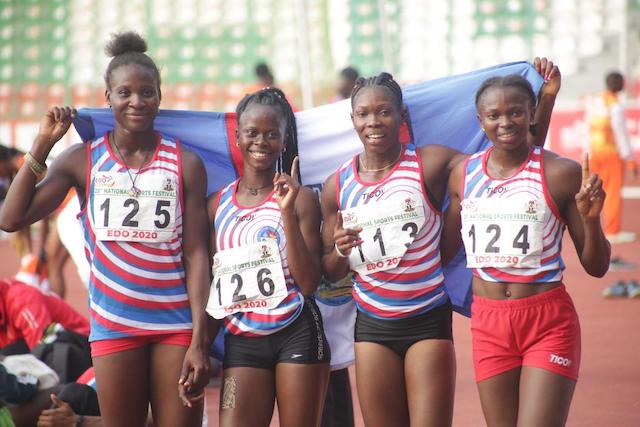 Team Delta also dominant in the women's 4x100m L-R: EseBrume, Praise Ofoku, Praise Idamadudu and Grace Nwokocha