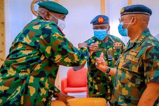 The Service chiefs at the meeting with Buhari