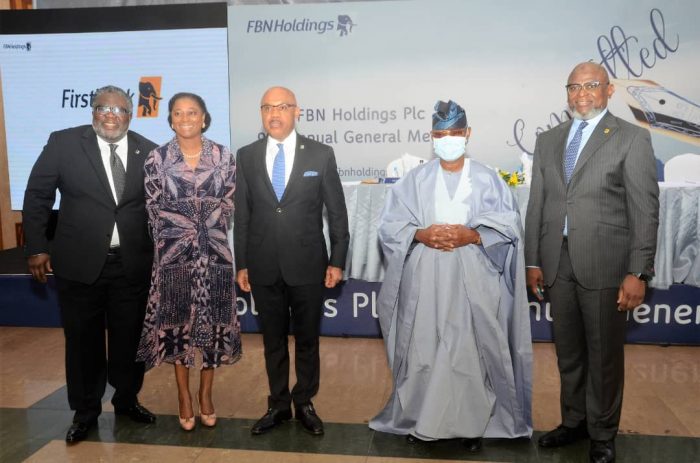 Valedictory photo: Adeduntan, right with other officials of FBN Holdings on Tuesday 