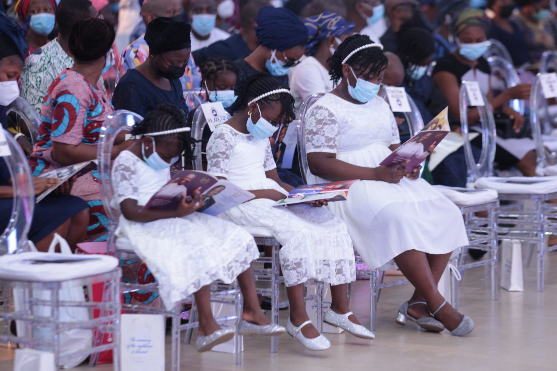 Pastor Dare Adeboye's three daughters at the farewell service at the Youth Centre, Redemption Camp