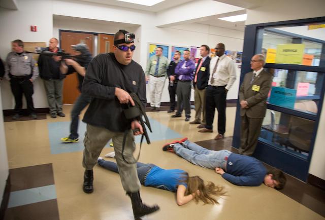 Active shooter drill in a school in America