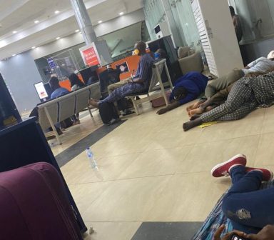 FILE PHOTO: Air Peace passengers at the Arrival Hall of the MM1 wing of the Lagos airport on Thursday night.