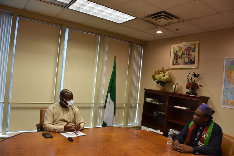 Amb. Lot Egopija, Consul-General of Nigeria in New York (l) and Mr Adeyemi Oloruntoba, President of Egbe Omo Yoruba of Greater New York (r)