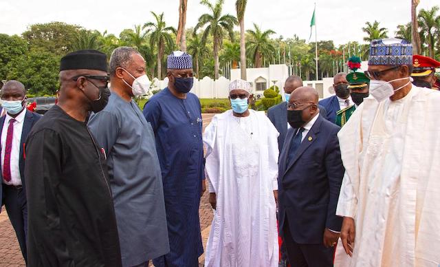Akufo-Addo meets Nigerian officials, L-R Niyi Adebayo, Geoffrey Onyeama, SGF Boss Mustapha and CoS Gambari