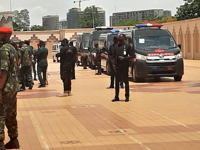 Sombre moment at the National Mosque Abuja as the bodies of  General Attahiru and others arrive