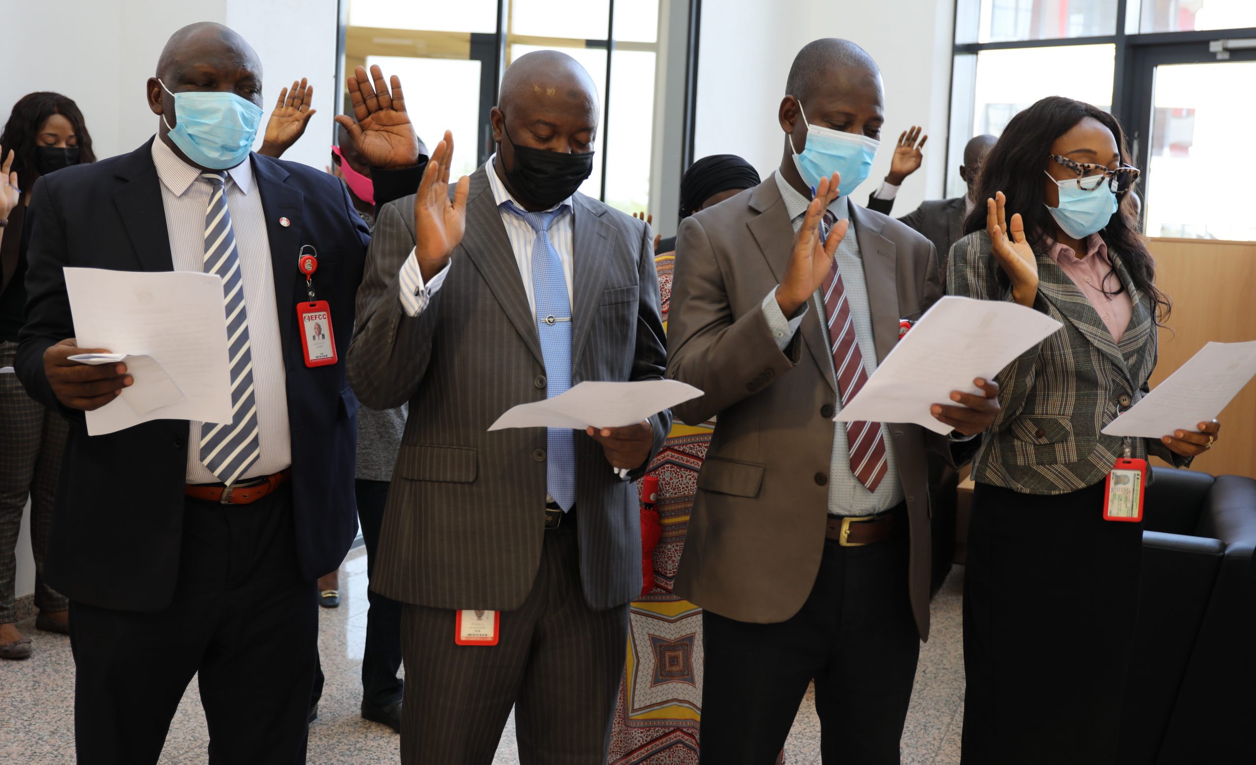 Officials of the Economic and Financial Crimes Commission, EFCC taking fresh official oaths